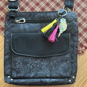 Black Floral Women's Crossbody Bag with lots of pockets